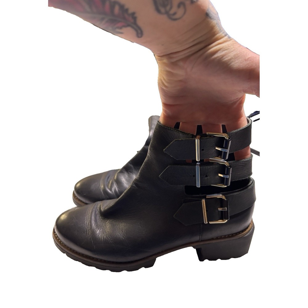 Miista Black Triple-Buckle Lug Sole Moto Boots - Picture 3 of 14